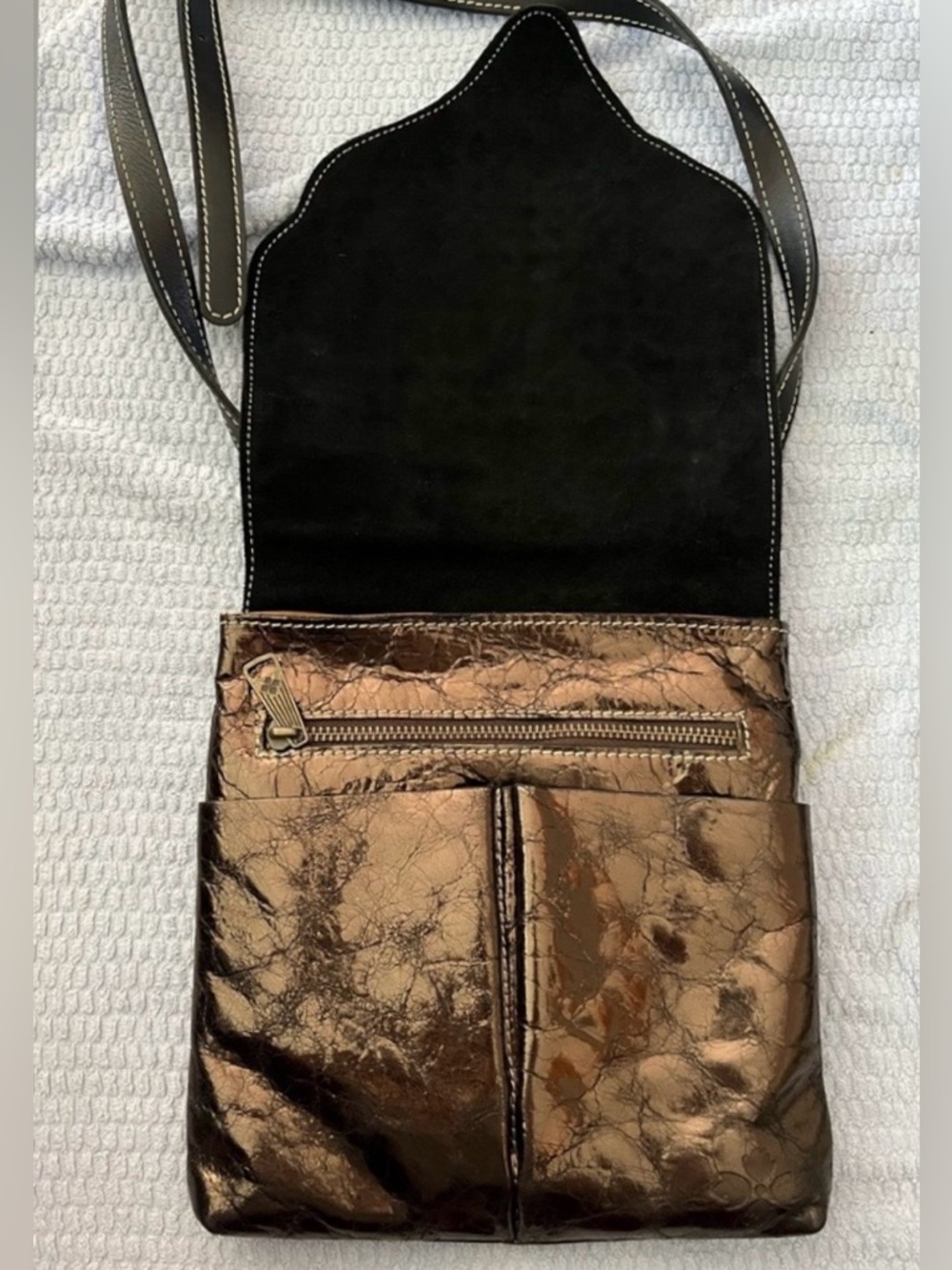 Patricia Nash Studded Metallic Bronze Italian Leather Crossbody Bag - Picture 10 of 13